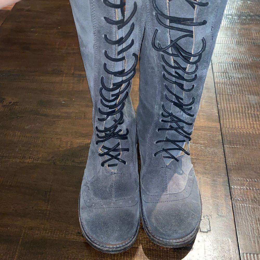 BED|STU Gray Suede Lace-Up Knee Boots - Picture 2 of 12